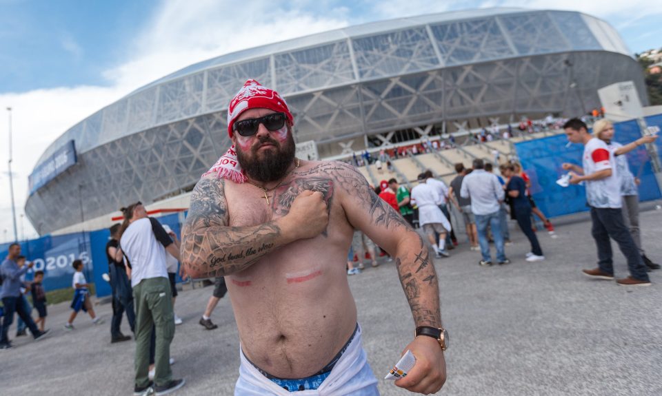  Proud Polish fan pumps himself up before the clash with Northern Ireland in Nice