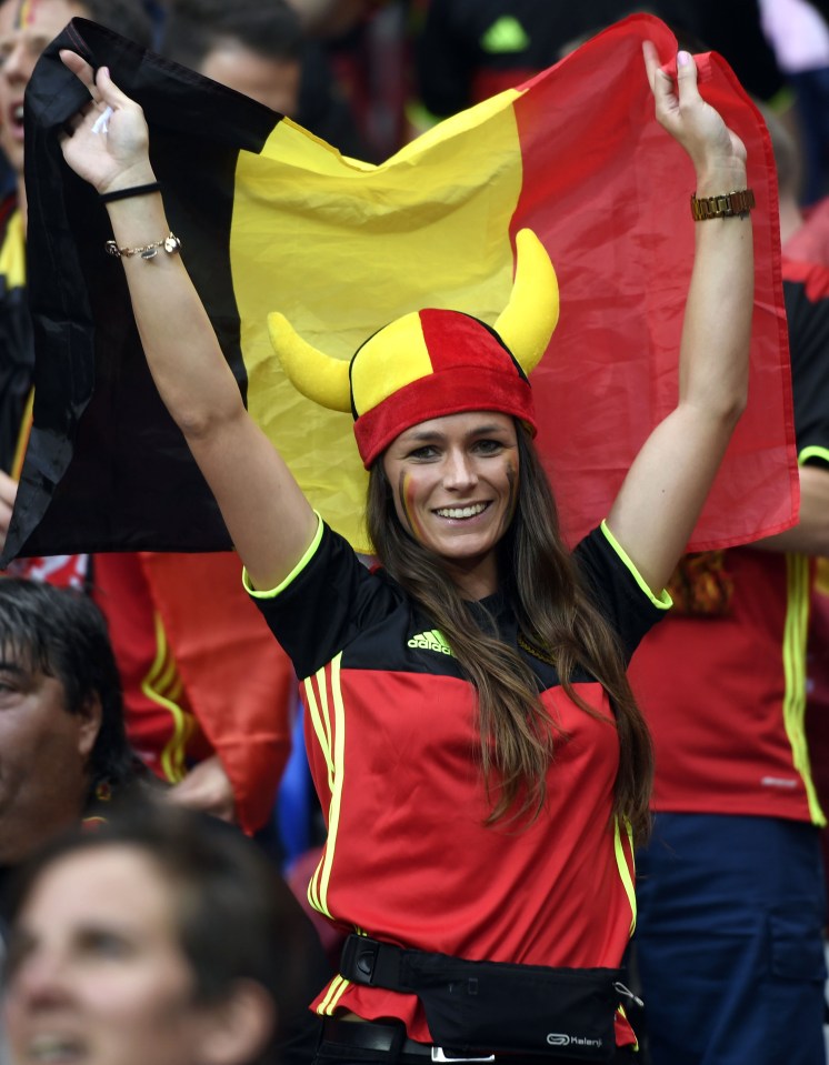 Belgium fans cheer before the start of t