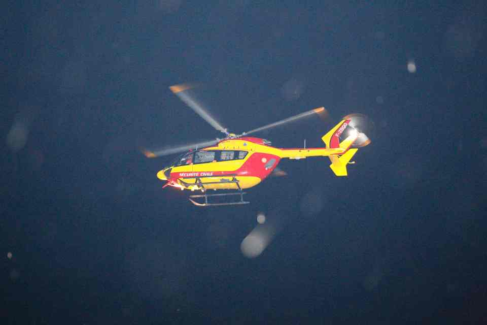 A first aid Securite Civile helicoptere circles the area