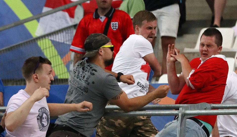  Russian thugs attack an England supporter during the 1-1 draw