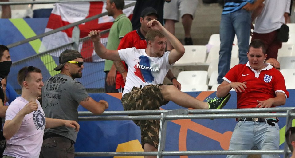  Fan violence saw Russian fans rush England supporters following the final whistle in the 1-1 draw in Marseille on Saturday