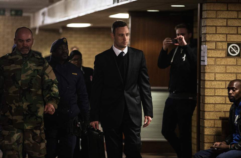  Shamed athlete Oscar Pistorius walks into Pretoria High Court today for the third day of his sentencing hearing