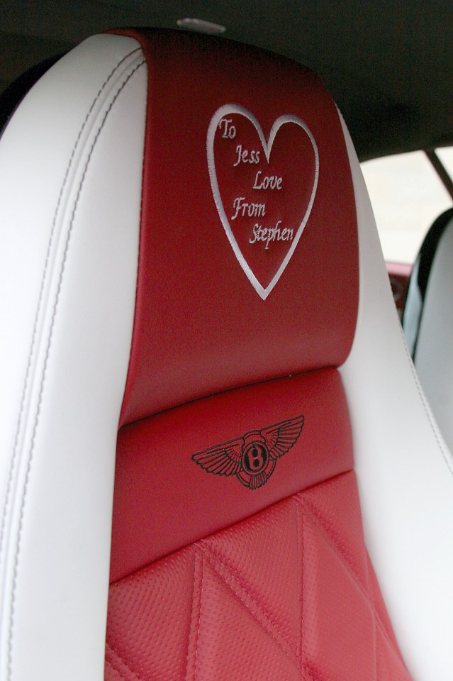  The footballer had the words "To Jess Love From Stephen" stitched into the headrest