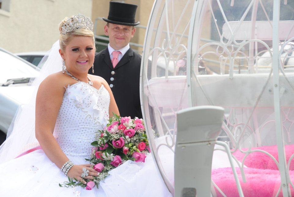 Michael and Maria Stacey arrived at their wedding ceremony in a horse and carriage used by glamour model Katie Price