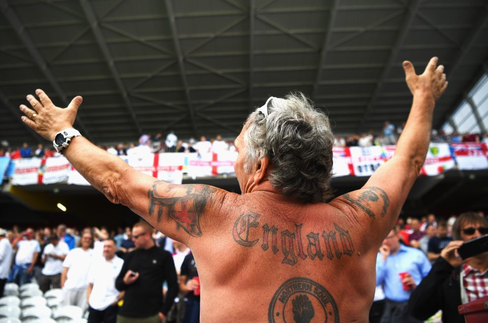  There was no doubt whose side this supporter was on as England lined up to play Wales in Lens