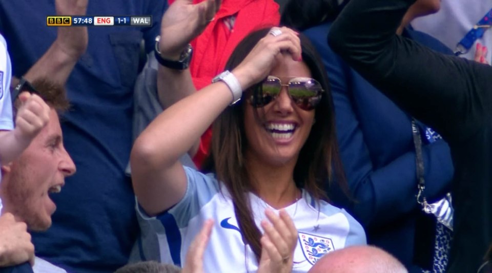  Becky Vardy enjoys the action which saw her husband score the crucial equaliser