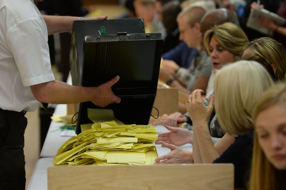  Count ... Ballots being counted at Wandsworth Town Hall