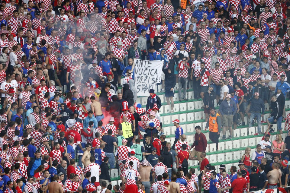 Fans were also seen scuffling in the stands as the Czechs mounted their comeback