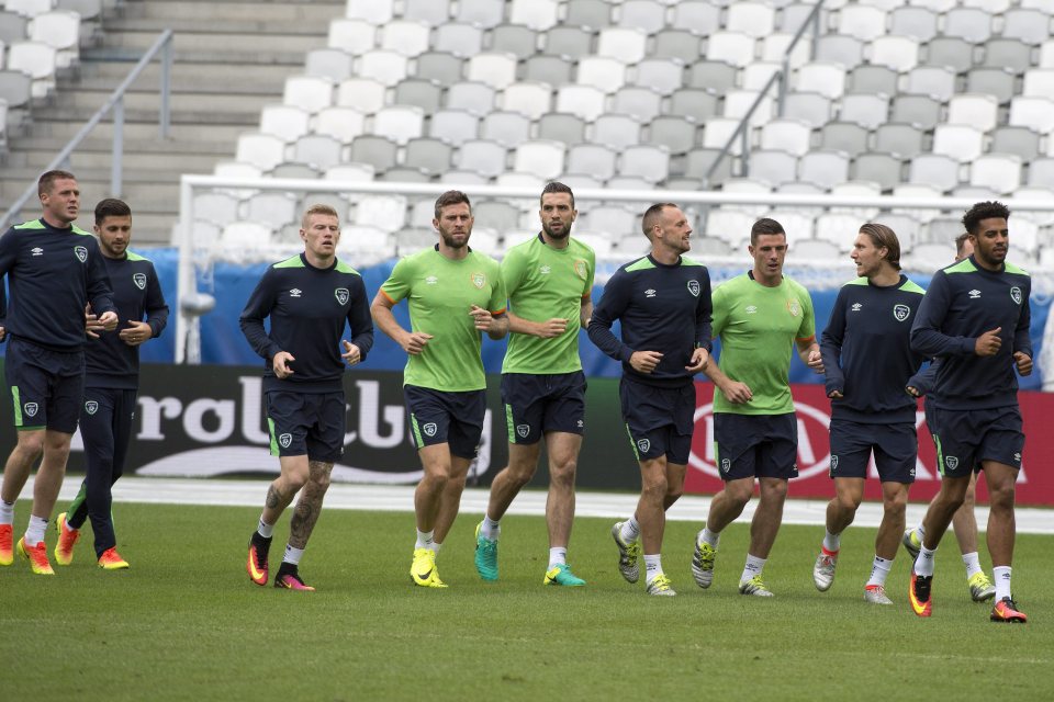 The Republic of Ireland team in training ahead of tonight's Euros clash