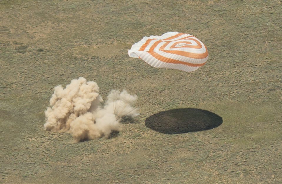  Major Tim landed safely and routinely but a gust of wind forced the spacecraft onto its side - a relatively normal thing to happen