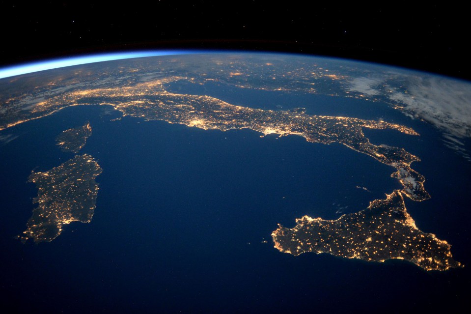 This snap offers an incredible view of Italy from space, with the curvature of the Earth in clear view