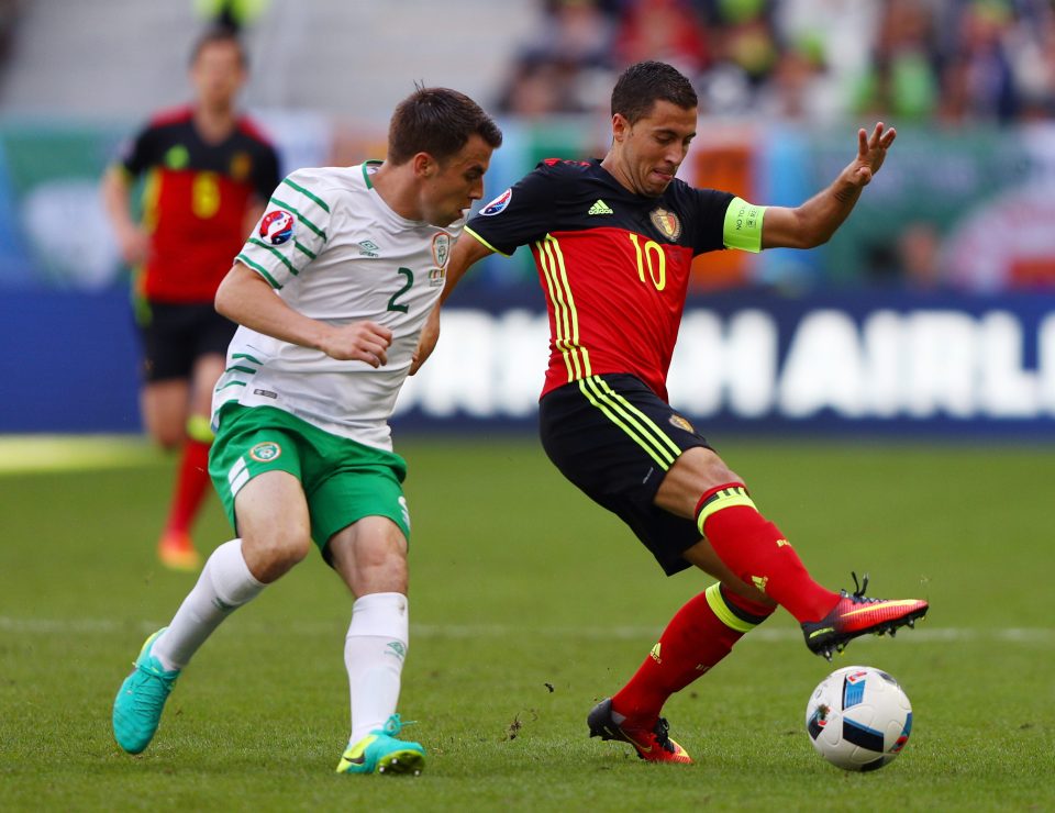 Belgium ace Eden Hazard gives Ireland's Seamus Coleman the run around 