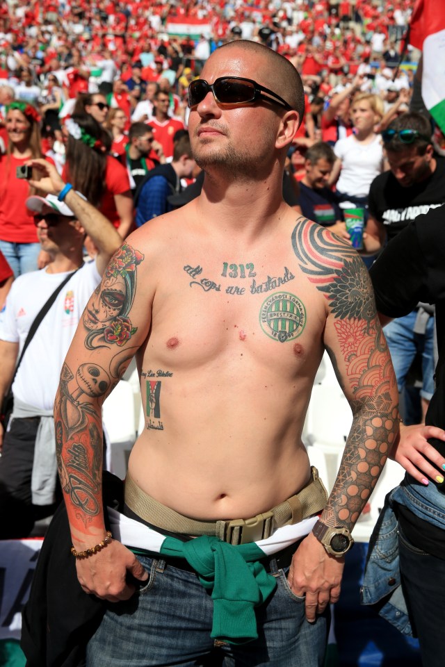  This Hungarian supporter also showed off a colourful English phrase at the game against Iceland