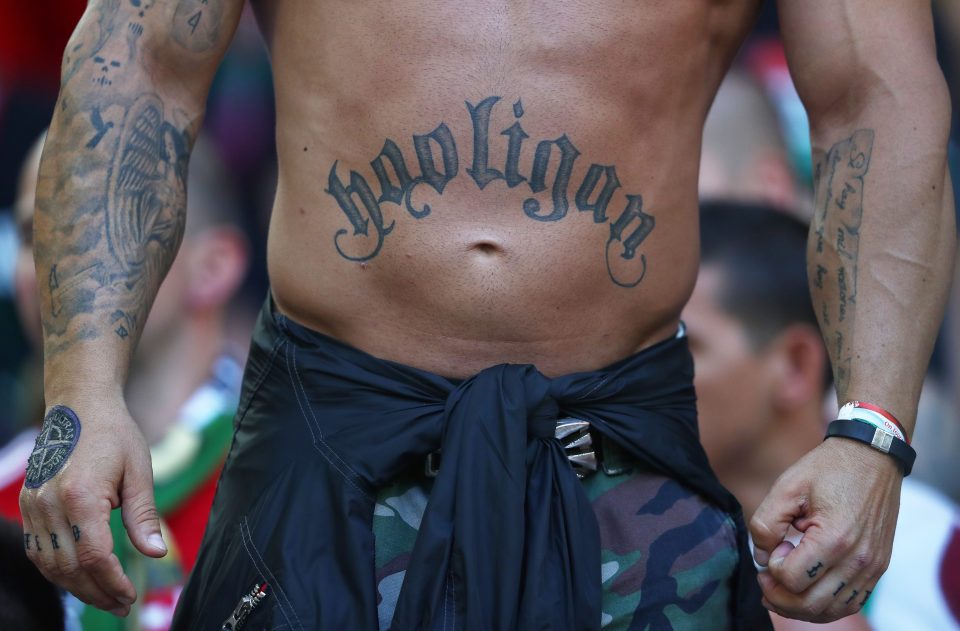  He has the English word Hooligan inked in large letters on his torso