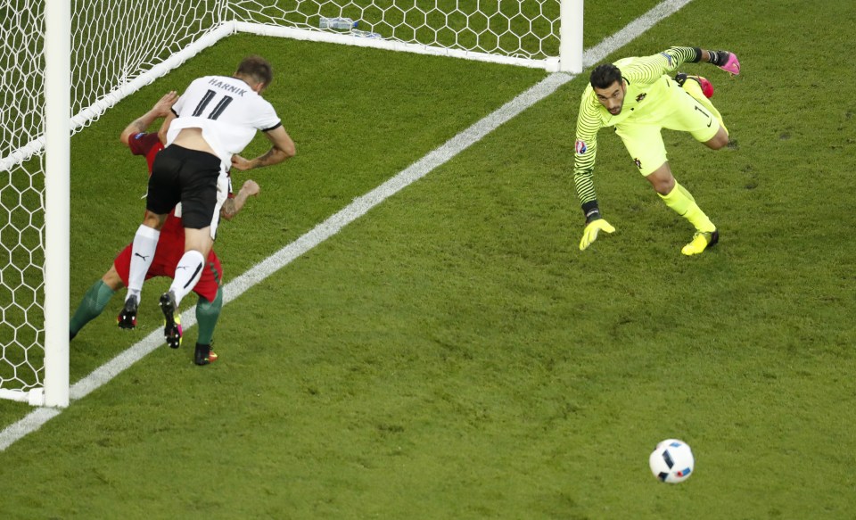 Portugal were forced to clear off the line as Austria went close with a free kick