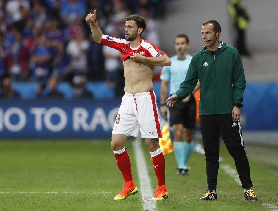 Admir Mehmedi was forced to change his shirt too after it got ripped