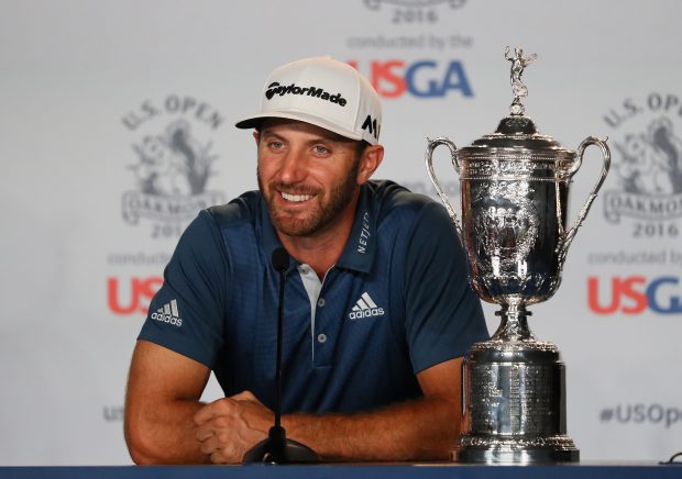 Dustin Johnson speaks to the press after shrugging off row to win the US Open