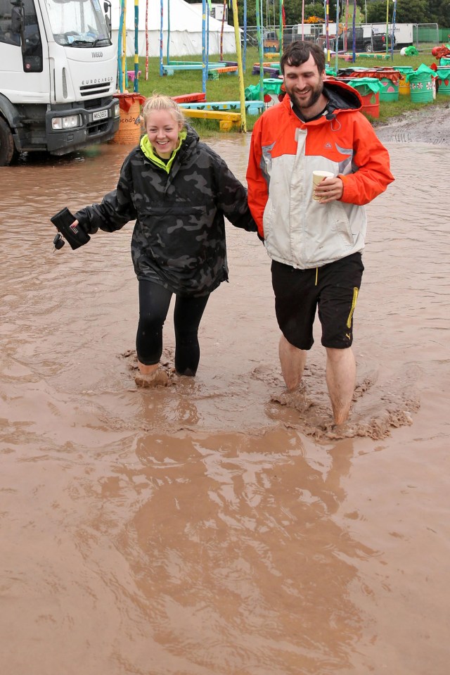  Friends Rosie Gentle and Sam Shilling, currently at the Glastonbury said said ran would not dampen their spirits