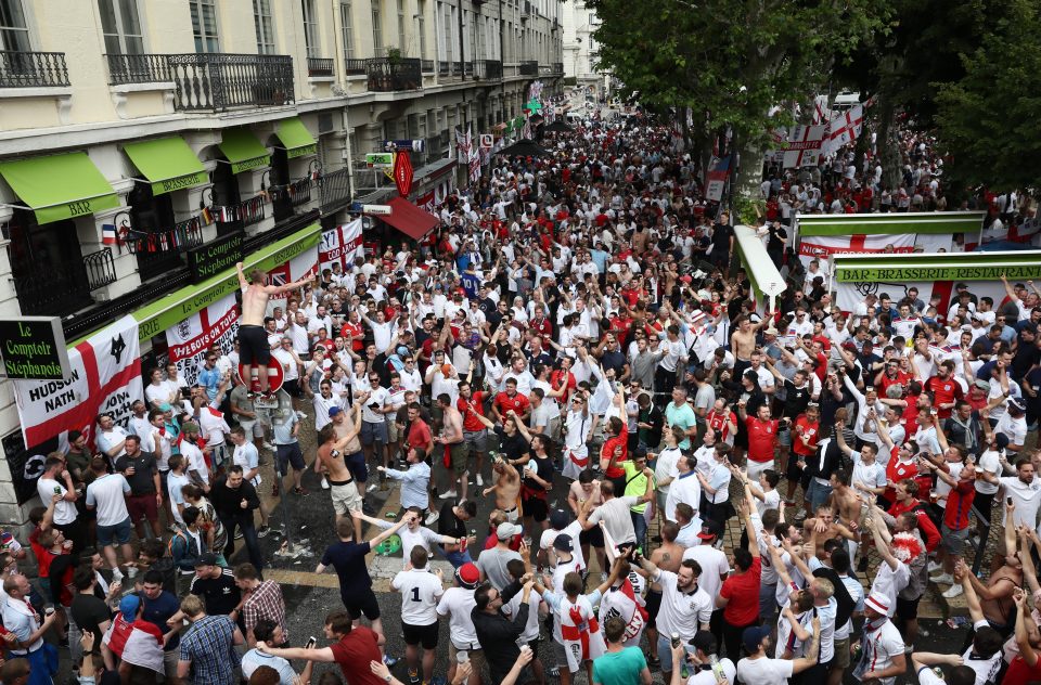  Football fans in St Etienne as the England team faced Slovakia during the 2016 Euros