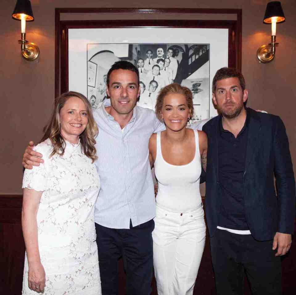  Rita Ora with manager Sarah Stennett, president of Atlantic Records UK Ben Cook and Warner boss Max Lousada