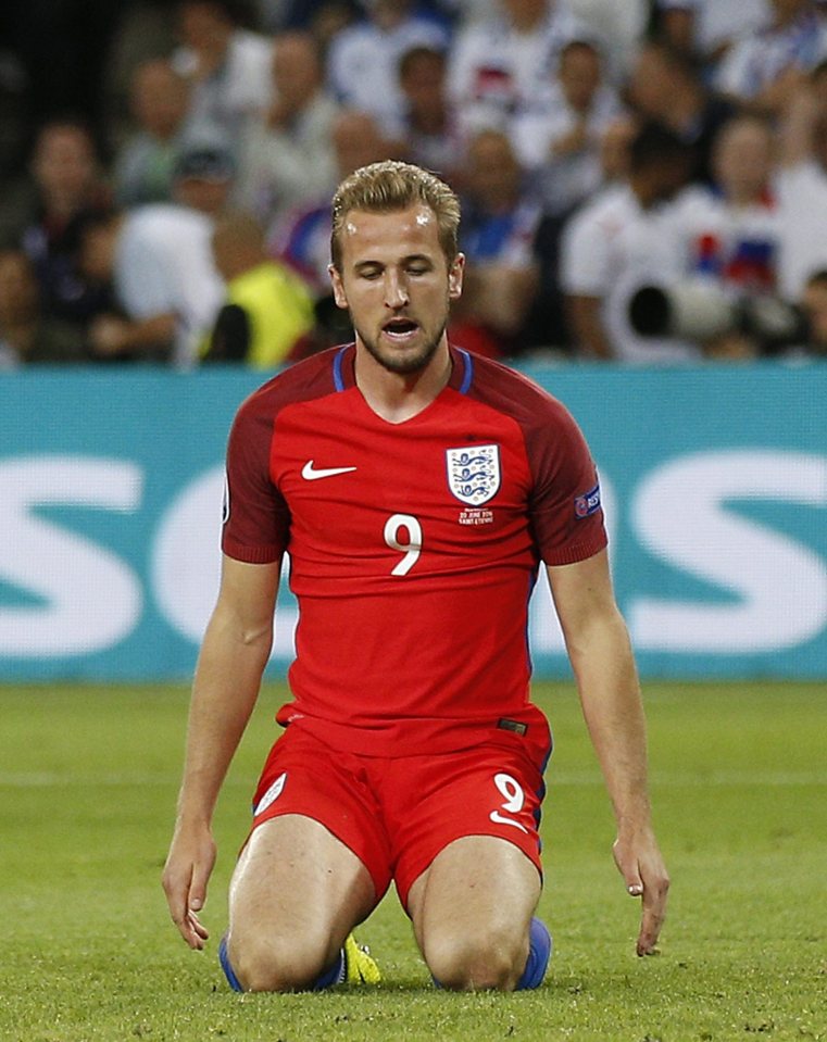 Harry Kane sinks to his knees following a missed chance as a second-half substitute