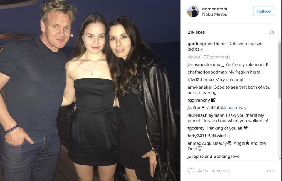 Mr Ramsay took his wife Tana and his daughter Holly out to dinner at Nobu 