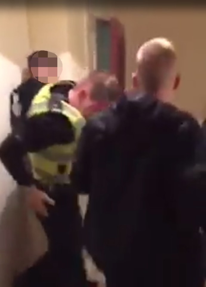 As the male cop reaches back for CS spray he is battered by the teens