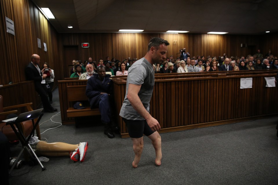 The former athlete showed his vulnerability in court when he took off his prosthetic legs and walked on his stubs 