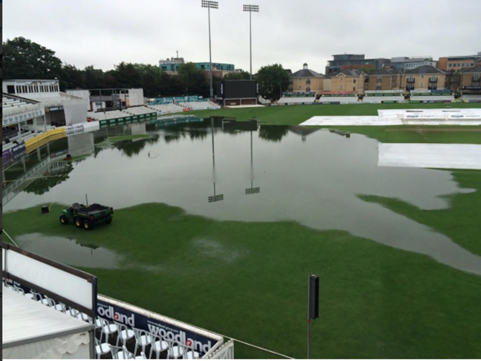  A good day for ducks as the county cricket ground in Chelmsford, Essex is turned into a lake