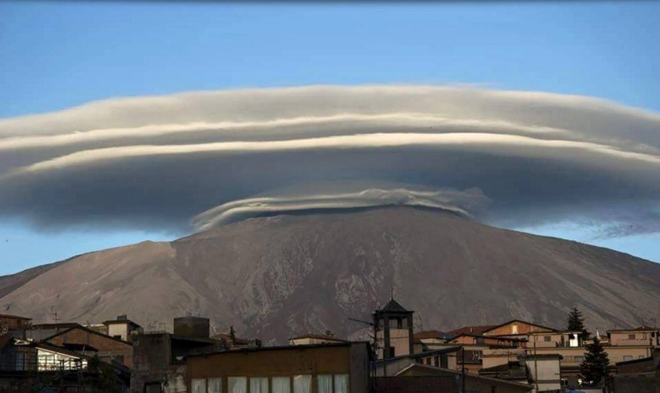  Lenticular clouds are formed in the lowest layer of the atmosphere as stable humid air blows over a mountain range and drops on the other side