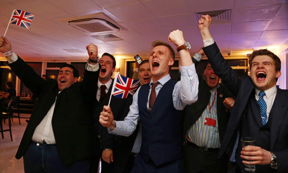  Leave.EU supporters cheer as the results come in at a Brexit referendum party in central London early this morning