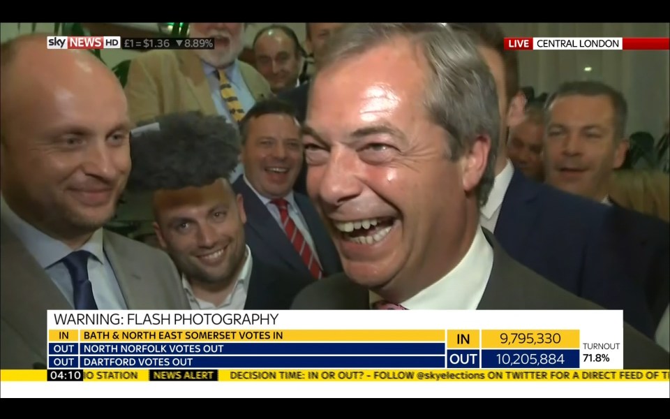  Nigel Farage declares victory for the Leave camp