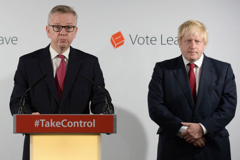  Michael Gove and Boris Johnson hold a press conference as Prime Minister David Cameron announced he will quit as PM following a defeat in the referendum