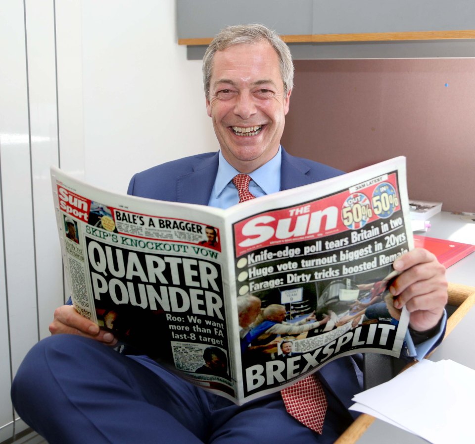 Jubilant . . . Farage with The Sun