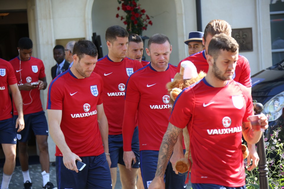 James Milner and Wayne Rooney in conversation as England continue their preparations for Iceland in the last 16 of Euro 2016