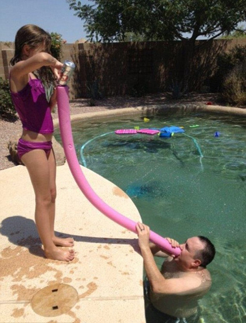 Cheers... that's one way to have a poolside drink