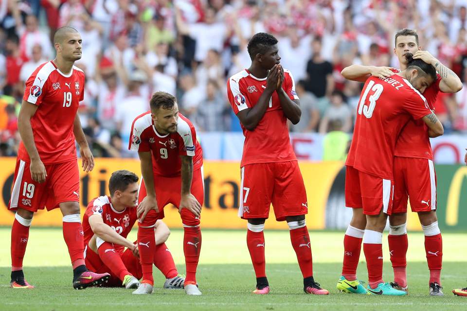  Breel Embolo and his Switzerland teammates were left devastated as they went out of Euro 2016 on penalties against Poland