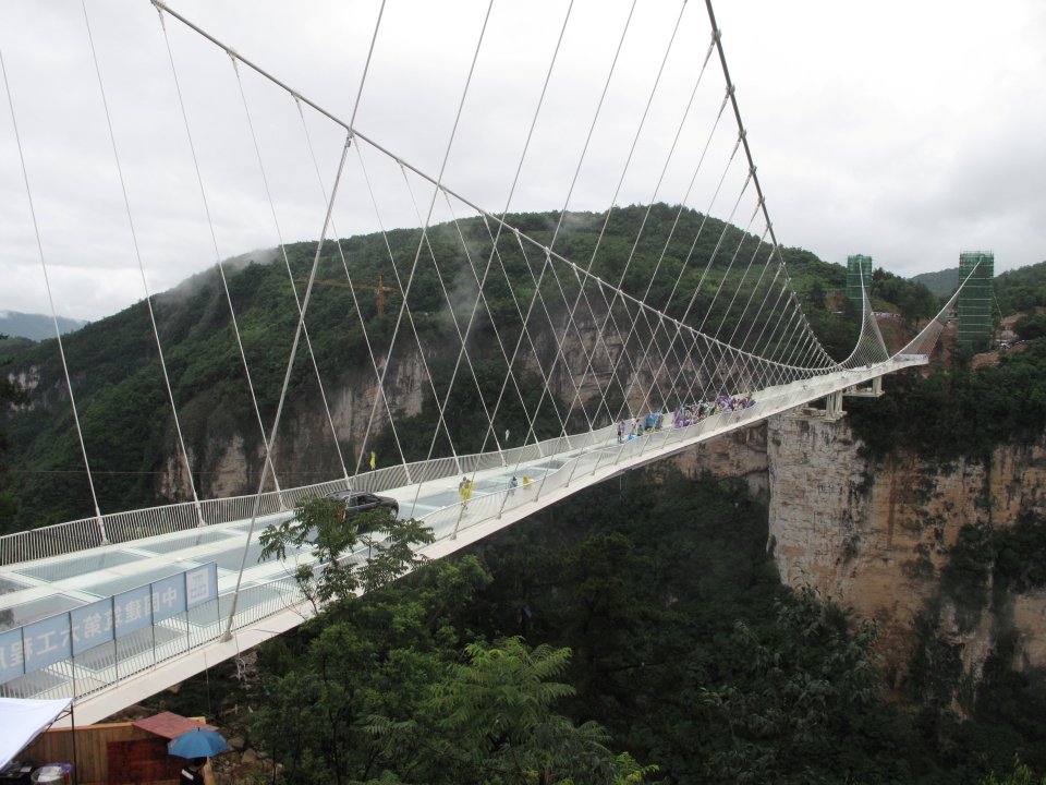 A view of a 430-meter-long glass-bottom bridge before a safety test ceremony, in Zhangjiajie