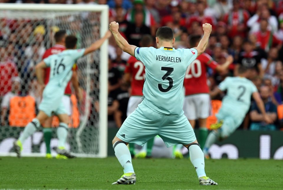 Belgium defender Thomas Vermaelen celebrates Alderweireld's opening goal