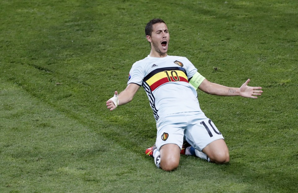 Eden Hazard slides on his knees to celebrate his brilliant third goal