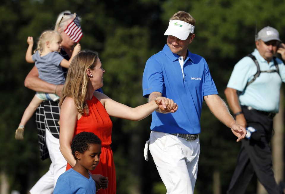  Billy Hurley celebrates winning Tiger Woods' tournament with his family