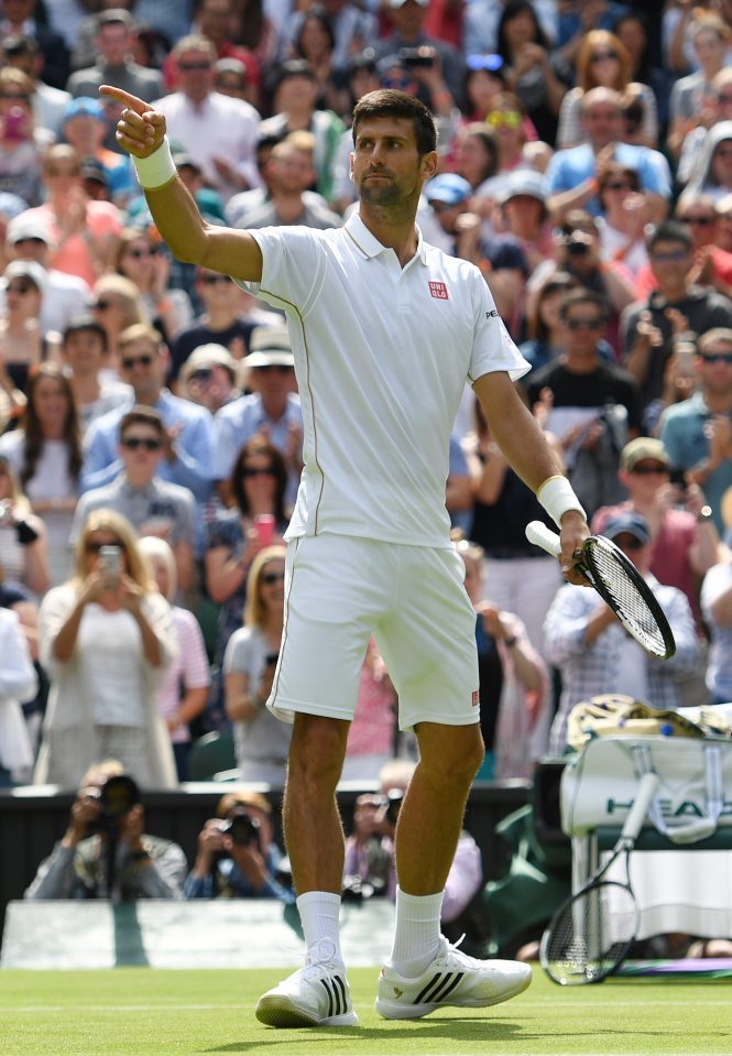 LONDON, ENGLAND - JUNE 27: Novak Djokovic of Serbia celebrates victory following the Men's Singles first round match against James Ward of Great Britain on day one of the Wimbledon Lawn Tennis Championships at the All England Lawn Tennis and Croquet Club on June 27th, 2016 in London, England. (Photo by Shaun Botterill/Getty Images)