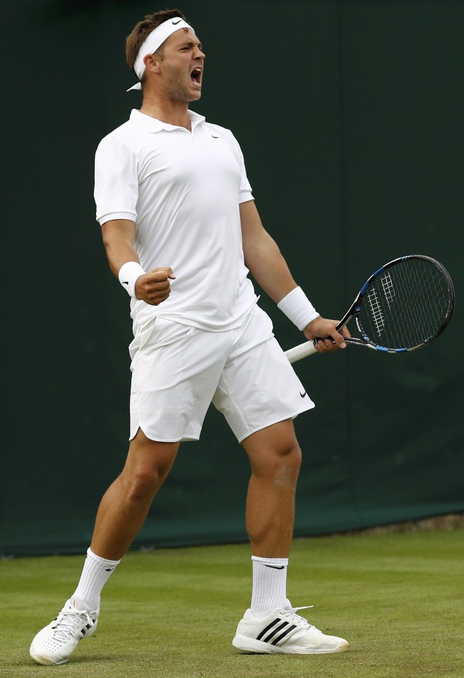  Success...Marcus Willis celebrates after winning his match against Lithuania's Ricardas Berankis