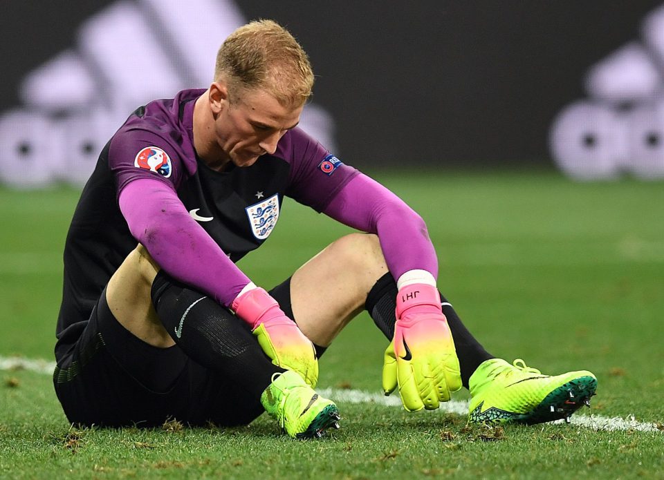 England's goalkeeper Joe Hart reacts after England lost 1-2 t