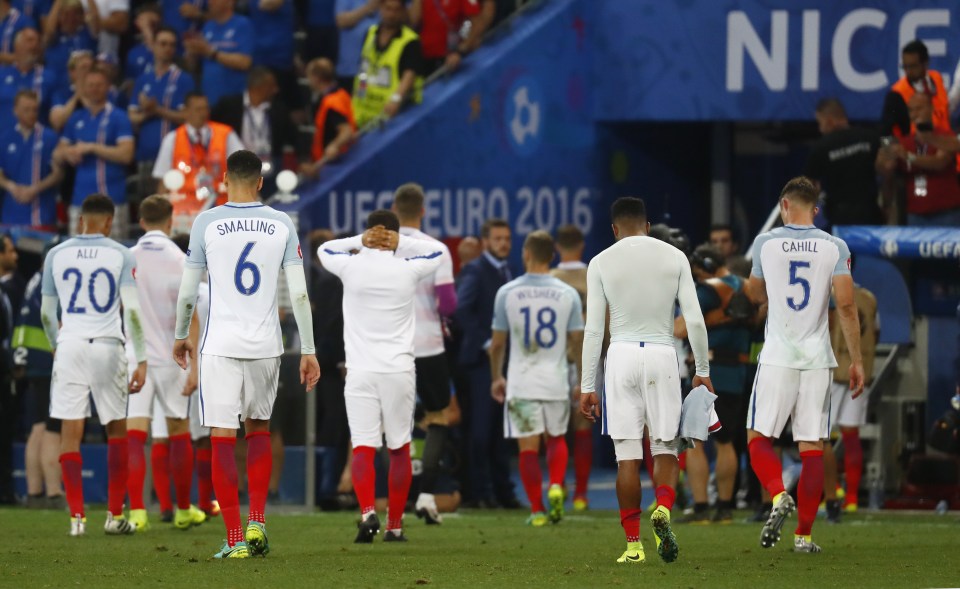 England players leave the field in shame after losing to Iceland