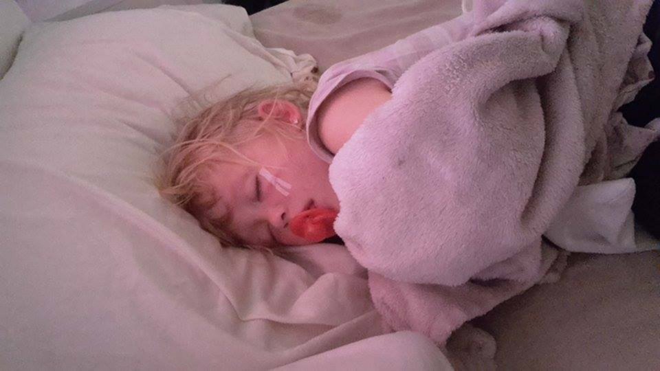 Evie-Mai spent the night in hospital after the horrific incident left her needing 20 stitches 