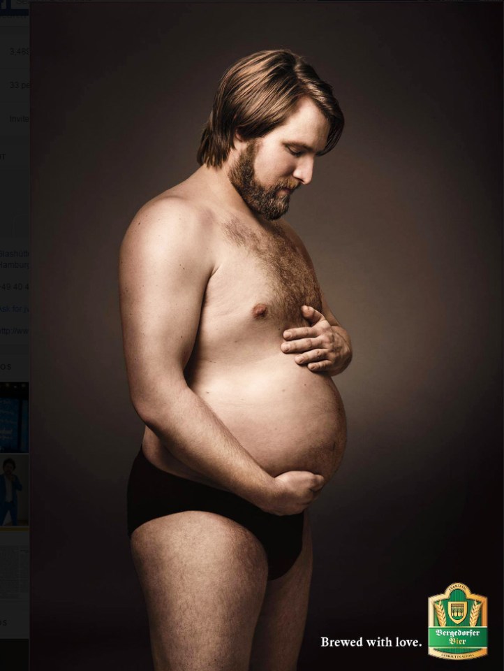  The men are styled to look like pregnant mums