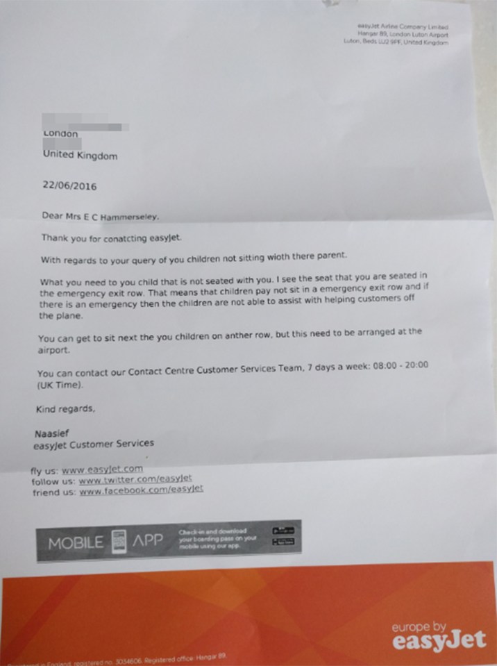  The shocking letter from easyJet to a passenger after she complained