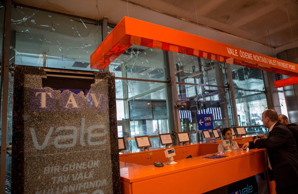  Broken glasses is seen inside the Turkey's largest airport