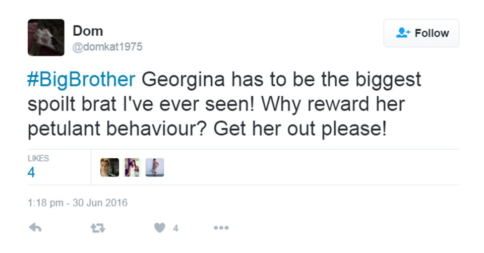 Georgina was trolled for her behaviour during Thursday's show 